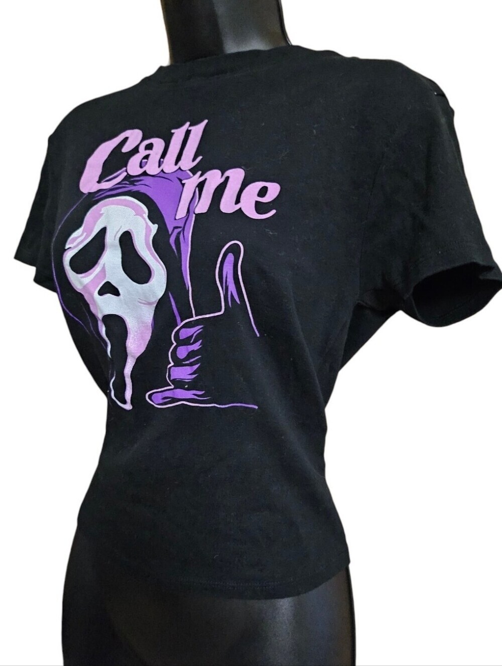 Scream Ghost Face Call Me LG Boyfriend Fit Girls T-Shirt - Picture 5 of 13